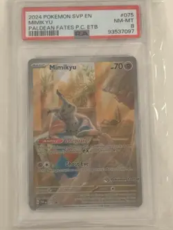 2024 Pokemon SVP EN Paldean Fates Pokemon Center ETB #075 Mimikyu PSA 8 - Image 1