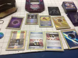 Pokemon Cards Lot, Mixed Set w/ Dice, Pins, Key Chain, pucks, & Tin. 105 cards. - Image 5