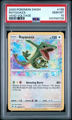 2020 Pokemon Sword & Shield Vivid Voltage #138 Rayquaza PSA 10 Gem Mint - Image 1