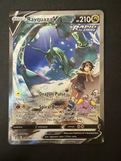 Pokemon TCG Rayquaza v Evolving Skies Holo Ultra Rare Card 194/203 NM/M - Image 1
