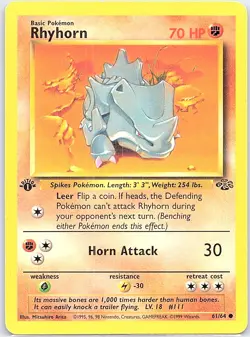 Rhyhorn 61/64 1st Edition Non Holo Jungle - Pokemon Card - MP - Image 1