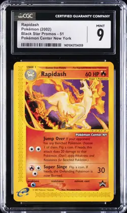 2002 POKEMON BLACK STAR PROMOS, POKEMON CENTER NEW YORK #51 RAPIDASH CGC 9 - Image 1