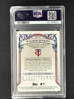 2024 Bowman Sterling - Walker Jenkins #BSP-24 Speckle Refractor /99 PSA 9 - Image 2