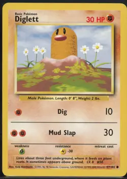 Diglett 47/102 Common Base Set 1999-2000 (4th Edition) Unlimited Pokemon NM - Image 2