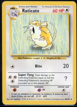 Raticate 40/102 Uncommon Base Set 1999-2000 (4th Edition) Pokemon NM - Image 2