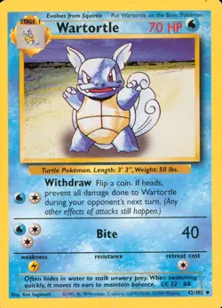 Pokemon TCG - Wartortle - 42/102 - Uncommon (Shadowless) - Base Set Trading Card - Image 1