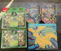 Ascending Heroes ETB, 2 Erika’s Coin, Mega Charizard Ex 2 Tins Sealed Pokemon - Image 1