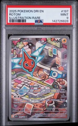 2025 POKEMON DRI EN-DESTINED RIVALS #197 ROTOM ILLUSTRATION RARE PSA 9 - Image 1