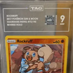 Pokemon Rockruff 2017 SM-Guardians Rising 73/145 Reverse Holo TAG Graded 9 - Image 3