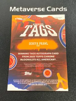 2025 Topps Chrome McDonald's Deniya Prawl 1/1 Auto Winning Tags Superfractor - Image 2