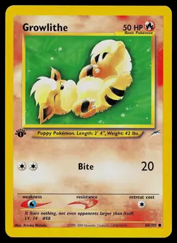 Pokemon Card Growlithe 68/105 Neo Destiny 1st Edition - Image 1