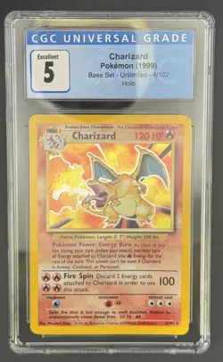 Pokemon Charizard Base Set Unlimited Holo Rare #4 CGC 5 - Image 1