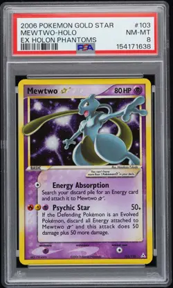 2006 POKEMON EX HOLON PHANTOMS GOLD STAR #103 MEWTWO-HOLO PSA 8 - Image 1