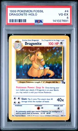 1999 POKEMON FOSSIL #4 DRAGONITE-HOLO PSA 4 - Image 1