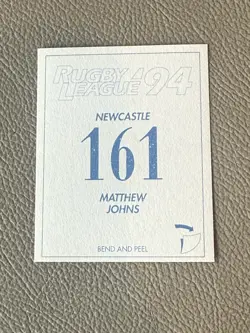 1994 Select Newcastle Knights Sticker NRL Rugby League Card 161 Matthew Johns - Image 2
