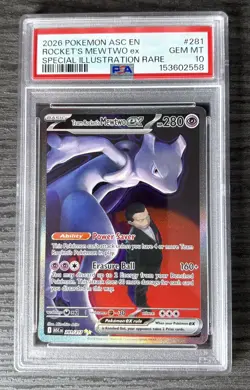 2026 Pokemon ASC Team Rocket’s MEWTWO ex – Special Illustration Rare – PSA 10 - Image 1