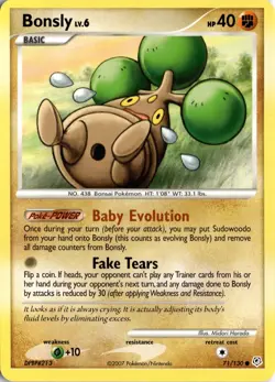 Bonsly 71/130 Diamond and Pearl Pokemon Card TCG - Image 1