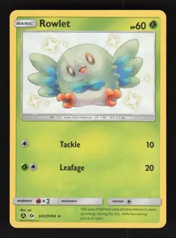 Rowlet SV2/SV94 Pokemon Hidden Fates Holo Card - Image 1