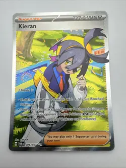 Pokemon TCG Kieran Full Art Trainer Rare Card 206/167 S&V Twilight Masquerade - Image 1