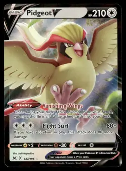 Pokemon Cards Pidgeot V 137/196 Lost Origin Holo V Rare NM - Image 1