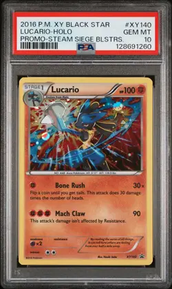 2016 POKEMON XY BLACK STAR PROMO STEAM SIEGE BLISTERS #XY140 LUCARIO-HOLO PSA 10 - Image 1
