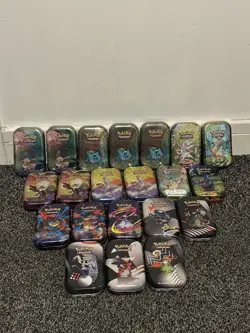 Bundle of 21 Empty Pokemon TCG Mini Tins – Eevee, Bulbasaur, Mewtwo, Pikachu etc - Image 1