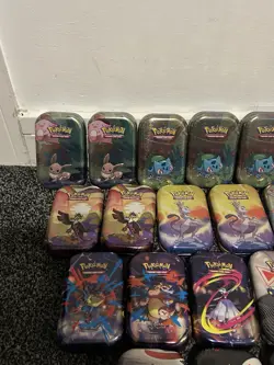 Bundle of 21 Empty Pokemon TCG Mini Tins – Eevee, Bulbasaur, Mewtwo, Pikachu etc - Image 4