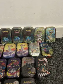 Bundle of 21 Empty Pokemon TCG Mini Tins – Eevee, Bulbasaur, Mewtwo, Pikachu etc - Image 5