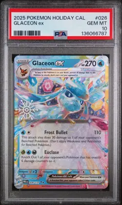 2025 POKEMON HOLIDAY CALENDAR #026 GLACEON EX PSA 10 - Image 1