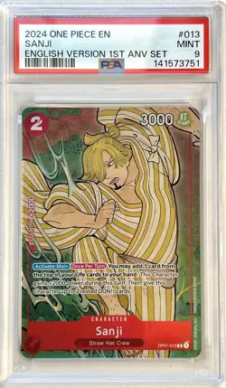 2024 ONE PIECE SANJI OP01-013 1ST ANNIVERSARY SET FOIL PSA 9 ENGLISH - Image 1