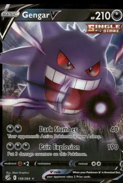 Pokemon Cards Gengar V 156/264 Fusion Strike Holo V Rare NM - Image 1