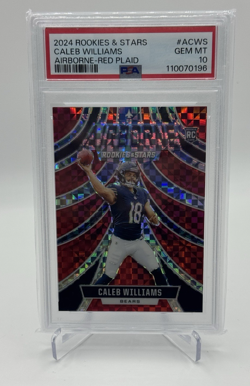 Caleb Williams 2024 Panini Rookies & Stars - Airborne #ACWS Red Plaid RC PSA 10 - Image 1