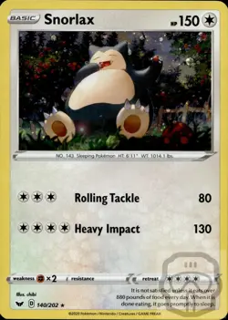 Snorlax 140/202 Holo Rare Sword & Shield Pokemon NM/M - Image 3