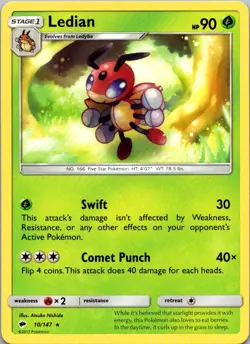 NM - Ledian #10/147 | Rare | SM - Burning Shadows - Image 1