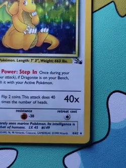 Dragonite Holo Rare Card 4/62 Fossil 1999 WOTC MP - Image 3