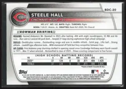 2025 Bowman Draft Steele Hall Chrome Sparkle #BDC-20 1st Cincinnati Reds - Image 2