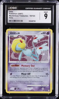 2007 POKEMON MYSTERIOUS TREASURES HOLO #18/123 UXIE CGC 9 - Image 1