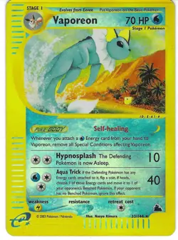 Vintage Pokemon TCG, Rare Reverse Holo Vaporeon 33/144 Skyridge, WOTC 2003 - Image 1