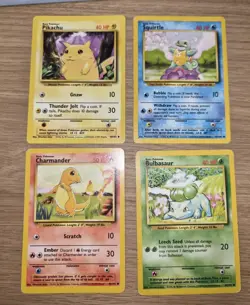 Pokemon Base Set Starter Combo Lot. (Bulbasaur, Charmander, Pikachu, Squirtle) - Image 1
