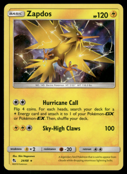 Pokemon TCG - Hidden Fates - Zapdos 24/68 Holo - NM - Image 1
