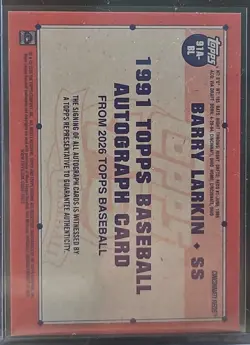 2026 Topps Series 1 Barry Larkin Autograph /50 1991 HOF Reds Clean on card - Image 2