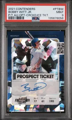 2021 Panini Contenders Optic Bobby Witt Jr Cracked Ice Rookie Auto # /23 PSA 9 - Image 1