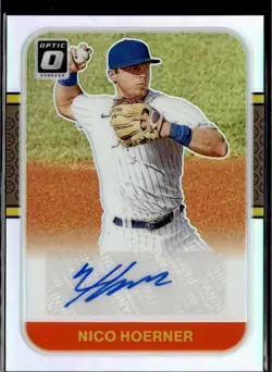 2021 Donruss Optic Nico Hoerner Retro 1987 Signatures Holo Prizm Auto Cubs - Image 1