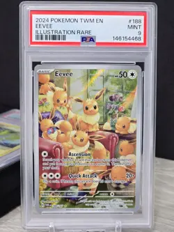 Pokemon Card Eevee 188/167 SV Twilight Masquerade Illustration Rare Holo PSA 9 - Image 1