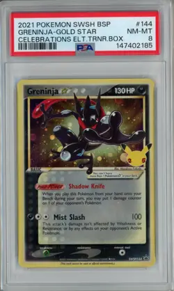 PSA 8 Greninja - Gold Star SWSH144 Celebrations ETB Promo Pokemon Card - Image 1