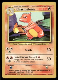 Pokemon Cards Charmeleon 24/102 Base Set WOTC Unlimited Uncommon MP - Image 1