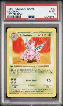 1999 POKEMON BASE SET 1ST EDITION #37 NIDORINO PSA 9 - Image 1