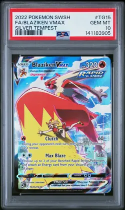 2022 POKEMON SWORD & SHIELD SILVER TEMPEST #TG15 FULL ART/BLAZIKEN VMAX PSA 10 - Image 1