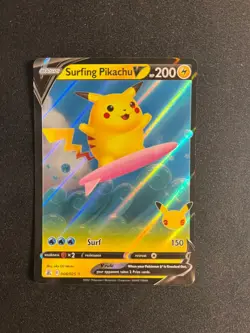 Pokemon TCG- Surfing Pikachu V Ultra Rare Celebrations 008/025 NM - Image 1