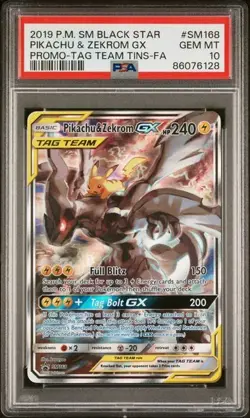 2019 POKEMON SM BLACK STAR PROMO #SM168 FULL ART/PIKACHU & ZEKROM GX PSA 10 - Image 1